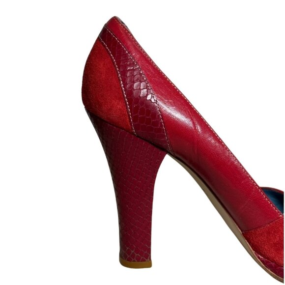 Marc Jacobs Red Leather & Suede Peep-Toe Pumps – Size 8.5 - Picture 7 of 16
